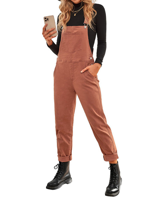 Texairon Loose Fit Denim Overalls Jumpsuit Women Vintage Wash Bib Front Wide Leg Pants