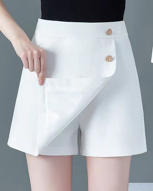 Texairon Skorts Skirts for Women's Vintage High Rise Button Up Denim Skirt Distressed Jean Shorts with Functional Side Pockets