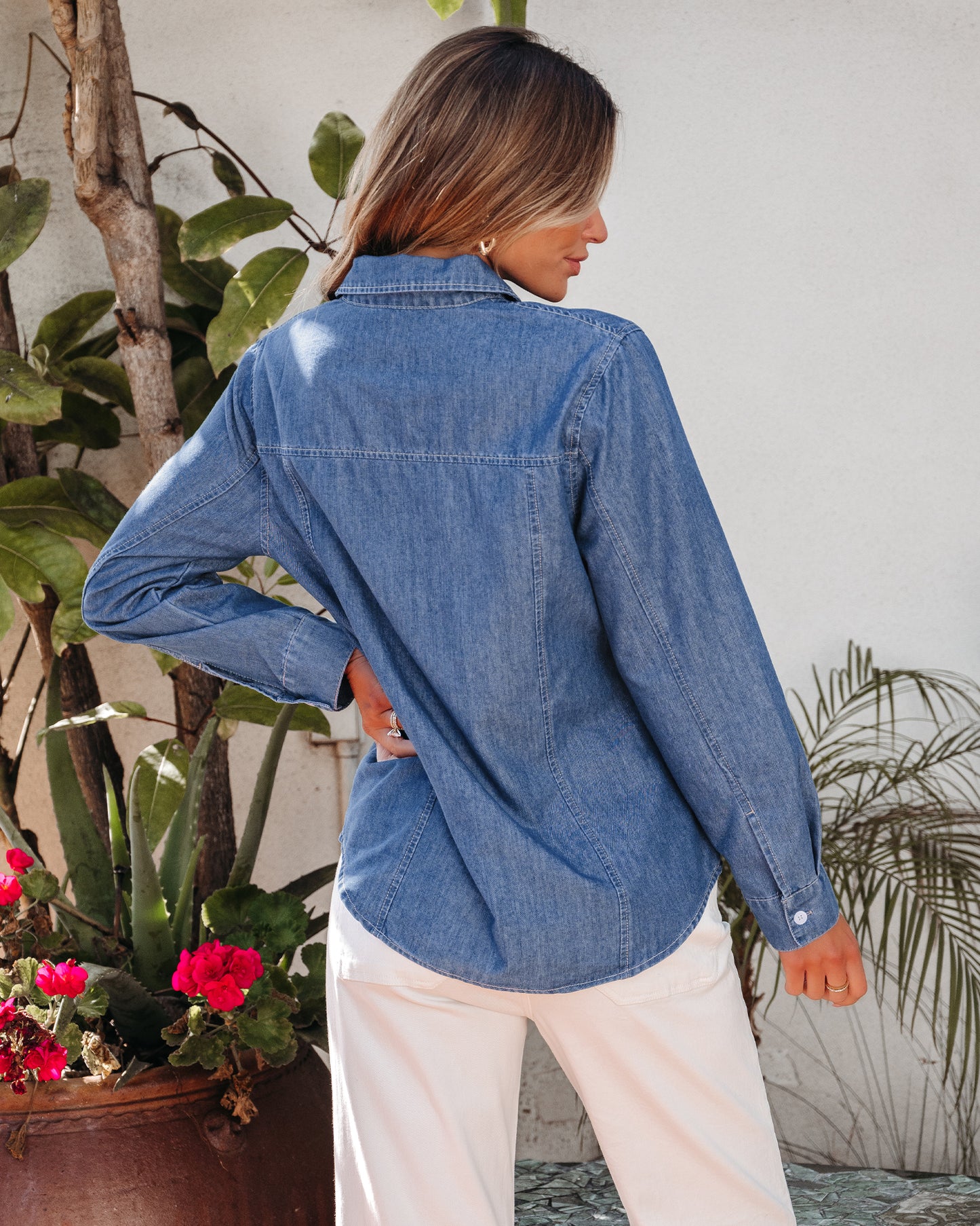 Texairon Women's Denim Button Down Shacket Casual Long Sleeve Shirt with Collar Pocket & Adjustable Cuffs