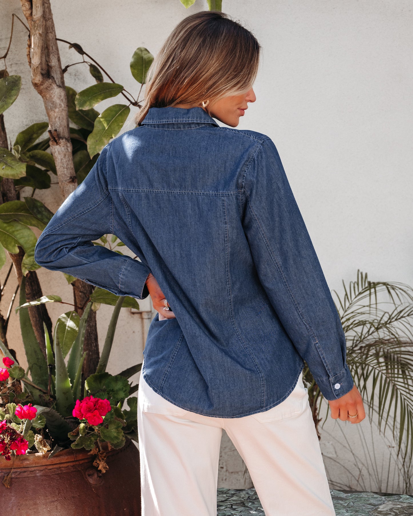 Texairon Women's Denim Button Down Shacket Casual Long Sleeve Shirt with Collar Pocket & Adjustable Cuffs