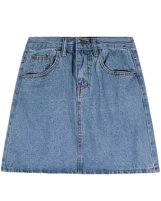 Texairon Women's High Waist Vintage Denim Skirt Button Zipper Front Stretch Jean Mini Skirt