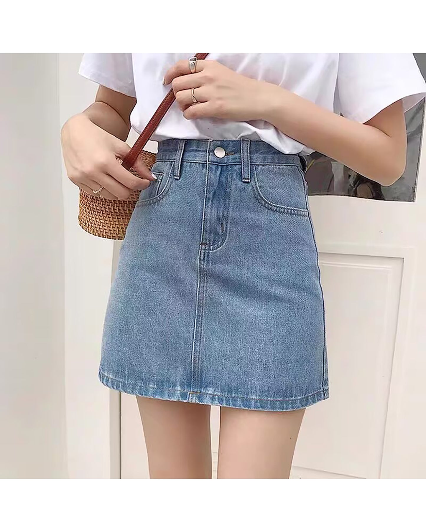 Texairon Women's High Waist Vintage Denim Skirt Button Zipper Front Stretch Jean Mini Skirt