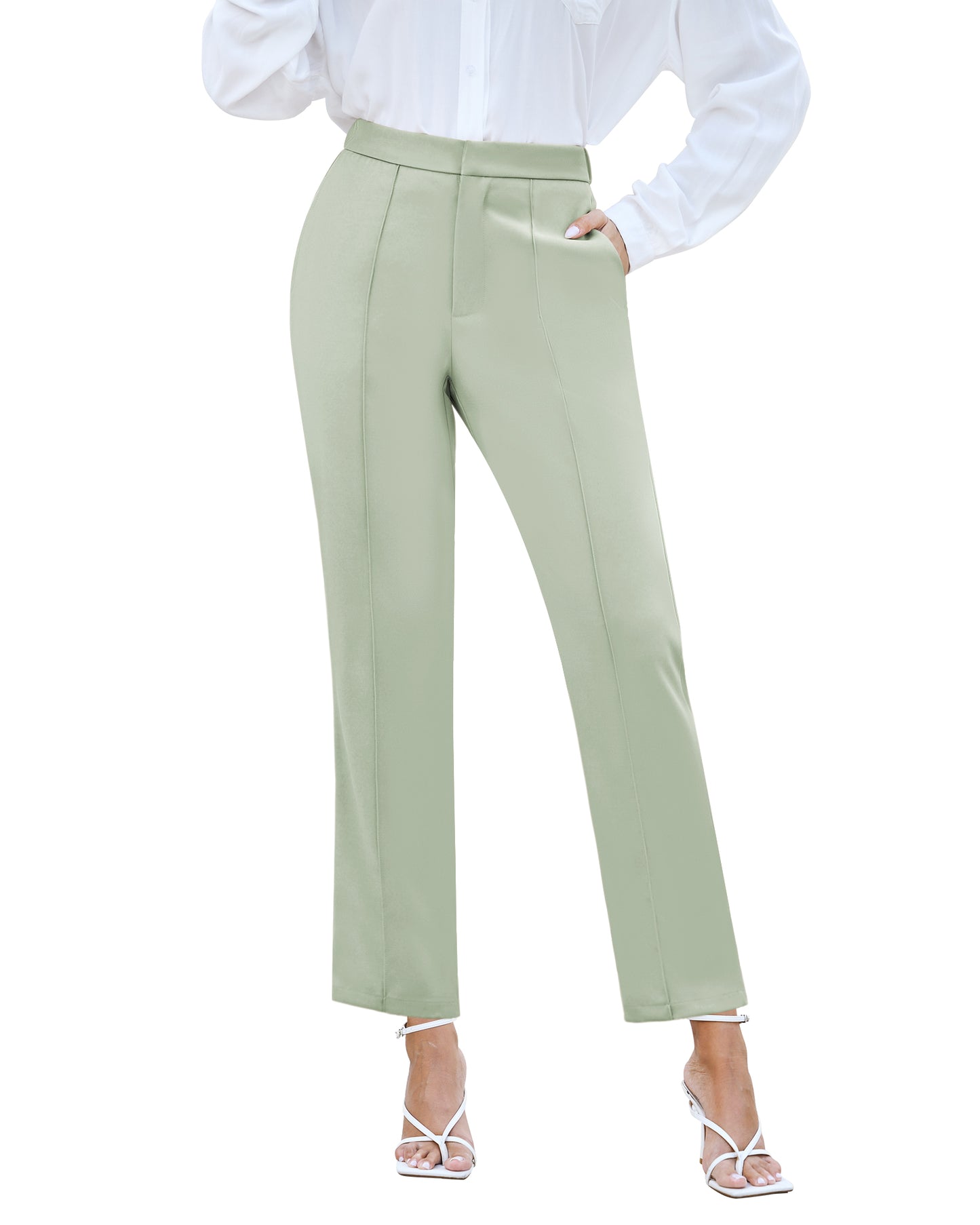 Texairon Women’s Cropped High Waist Straight Leg Pants Comfortable Tailored Fit Casual Office Ankle Trousers