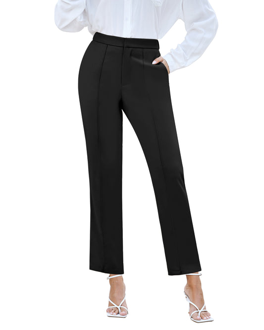 Texairon Women’s Cropped High Waist Straight Leg Pants Comfortable Tailored Fit Casual Office Ankle Trousers